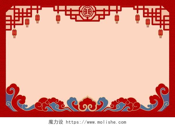 国风红色春节新年喜庆边框素材窗框背景插画素材
